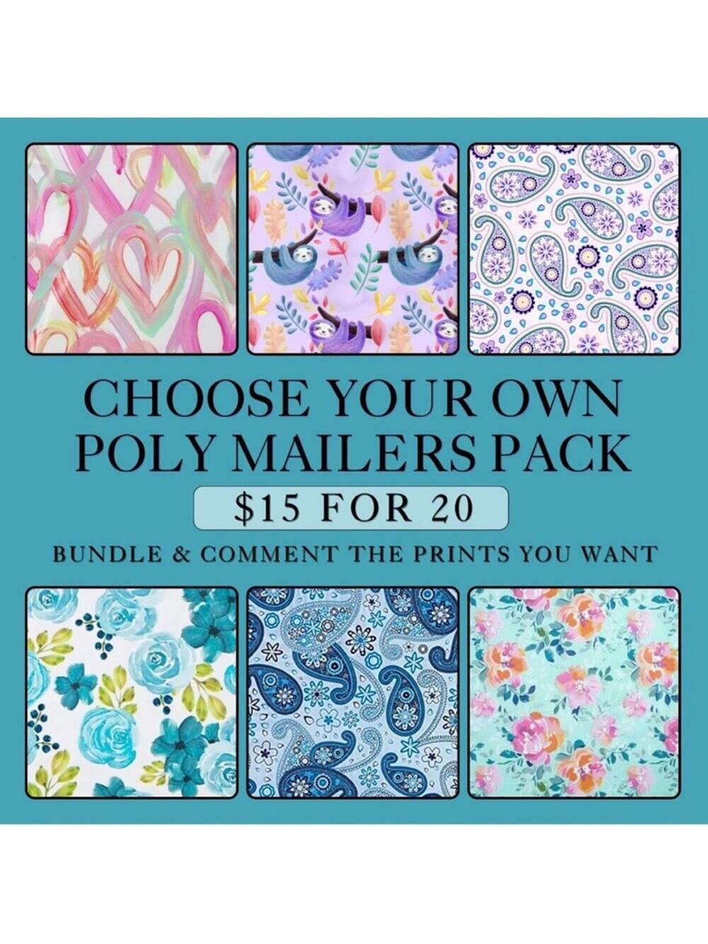20 Colorful Poly Mailers Pack ~ Choose Your Prints